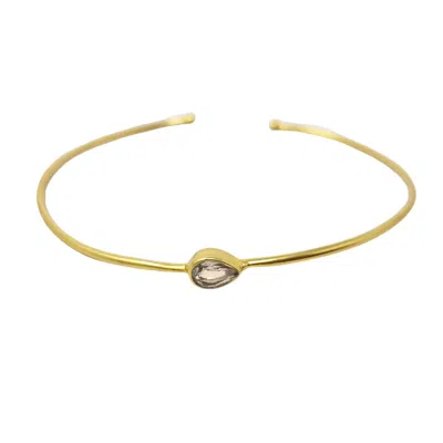 Harfi Women's White / Gold Gold Plated White Topaz April Birthstone Crystal Bangle In Multi