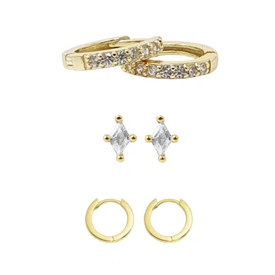 Harfi Women's White / Gold / Grey Everyday Diamond Gold Plated Earrings Gift Set For Her