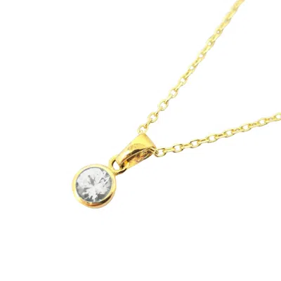 Harfi Women's White / Gold Mini Round White Topaz April Birthstone Pendant Necklace