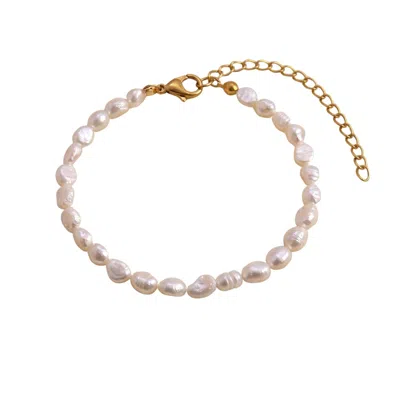 Harfi Women's White Gold Plated Natural Freshwater Pearl Bracelet