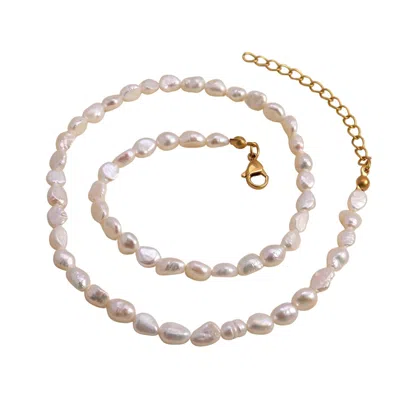 Harfi Women's White Gold Plated Natural Freshwater Pearl Choker Necklace