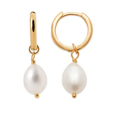 Harfi Women's White Gold Vermeil Pearl Mini Hoop Huggie Round Hoop Earrings
