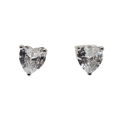 Harfi Women's White / Silver / Grey Diamond Heart Sterling Silver Stud Gemstone Earrings