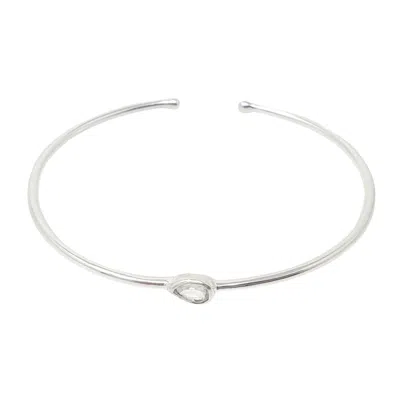 Harfi Women's White / Silver / Grey Minimalist Sterling Silver White Topaz April Birthstone Bangle Bracele In Multi