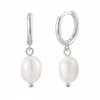 Harfi Women's White / Silver Minimalist Freshwater Pearl Silver Huggie Hoop Earrings In Multi