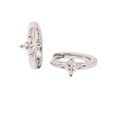 Harfi Women's White / Silver Small Diamond Huggie Minimalist Silver Hoop Earrings In Multi