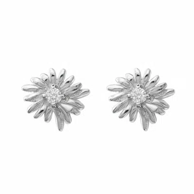Harfi Women's White / Silver White Topaz April Birthstone Daisy Birthflower Sterling Silver Stud Earrings In Metallic