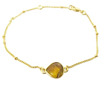 Harfi Women's Yellow Gold Vermeil Plated Adjustable Citrine November Birthstone Bracelet
