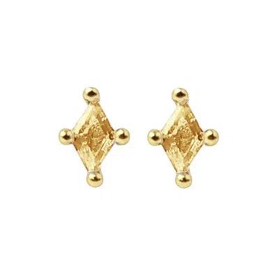 Harfi Women's Yellow / Orange / Gold Tiny Citrine Stud November Birthstone Diamond Shaped Earrings