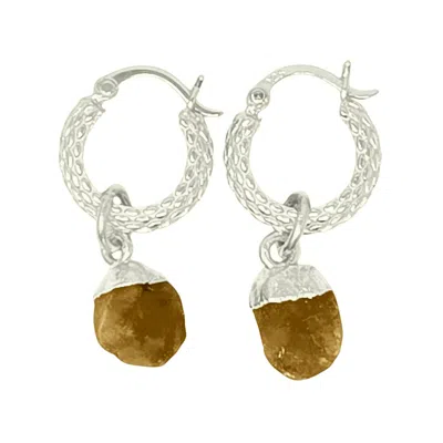Harfi Women's Yellow / Orange / Silver Raw Citrine November Birthstone Huggie Hoops Sterling Silver Gemsto