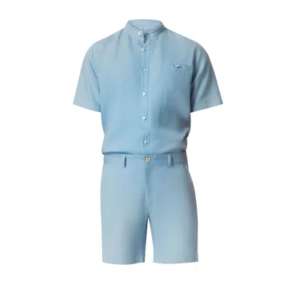 HARIS COTTON BLUE MEN'S LINEN BERMUDA CIEL