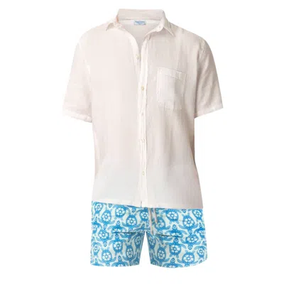 Haris Cotton Blue Printed Men's Swimsuit Turtle