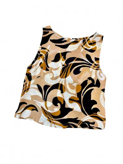 Haris Cotton Linen Printed Tank Top In Beige In Brown
