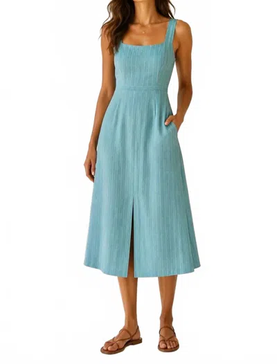 Haris Cotton Lurex Striped Linen Dress In Crystal In Blue