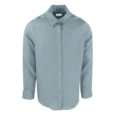 Haris Cotton Men's Blue / Grey Linen Basic Long-sleeved Shirt- Harbor Grey In Blue/grey