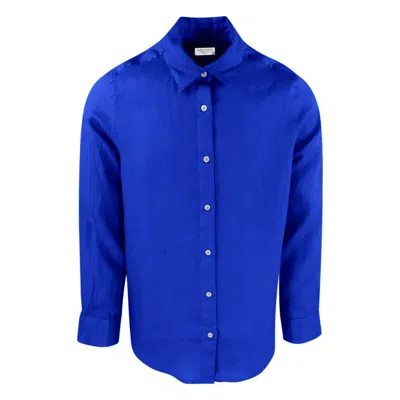 Haris Cotton Men's Blue Linen Basic Long-sleeved Shirt - Lapis
