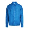 Haris Cotton Men's Blue Linen Freddo Dye Basic Long-sleeved Shirt - Cobalt Freddo In Blue