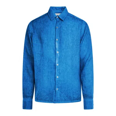 Haris Cotton Men's Blue Linen Freddo Dye Basic Long-sleeved Shirt - Cobalt Freddo