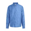 Haris Cotton Men's Blue Linen Melange Basic Long-sleeved Shirt - Cobalt Melange In Blue