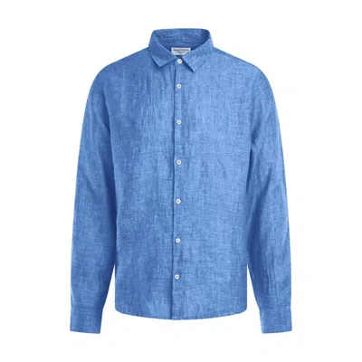 Haris Cotton Men's Blue Linen Melange Basic Long-sleeved Shirt - Cobalt Melange