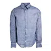 Haris Cotton Men's Blue Long Sleeved Front Pocket Linen Freddo Dye Shirt-denim In Blue