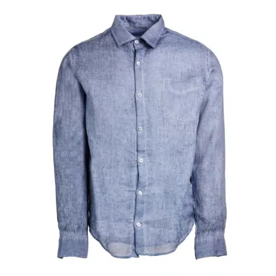 Haris Cotton Men's Blue Long Sleeved Front Pocket Linen Freddo Dye Shirt-denim
