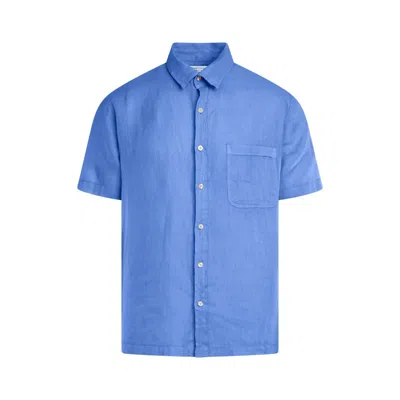 Haris Cotton Men's Blue Short Sleeved Front Pocket Linen Shirt- Regatta