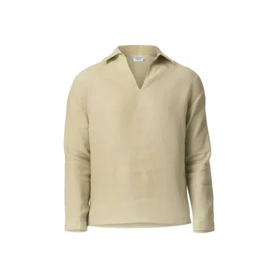 Haris Cotton Men's Green Linen V Neck Long Sleeved Blouse Pistachio