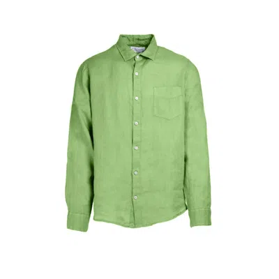 Haris Cotton Men's Green Long Sleeved Front Pocket Linen Shirt - Avocado