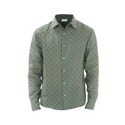 Haris Cotton Men's Green Printed  Long-sleeved Linen  Shirt-greeb Anthos