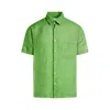 Haris Cotton Men's Green Short Sleeved Front Pocket Linen Shirt - Avocado In Green