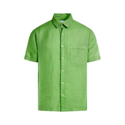 Haris Cotton Men's Green Short Sleeved Front Pocket Linen Shirt - Avocado