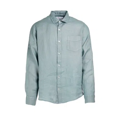 Haris Cotton Men's Grey / Blue Long Sleeved Front Pocket Linen Shirt-harbor Grey In Grey/blue