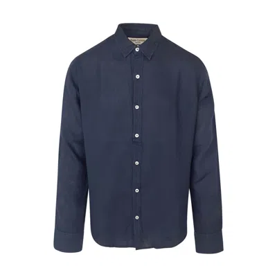 Haris Cotton Men's Linen Basic Long-sleeved Shirt-blue Marine