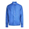 Haris Cotton Men's Linen Freddo Dye Basic Long-sleeved Shirt - Aegean Blue Freddo In Blue
