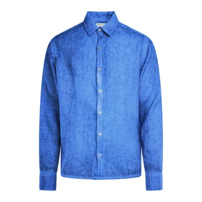 Haris Cotton Men's Linen Freddo Dye Basic Long-sleeved Shirt - Aegean Blue Freddo