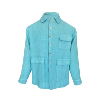 Haris Cotton Men's Linen Jacket With Front Pockets Crystal Blue