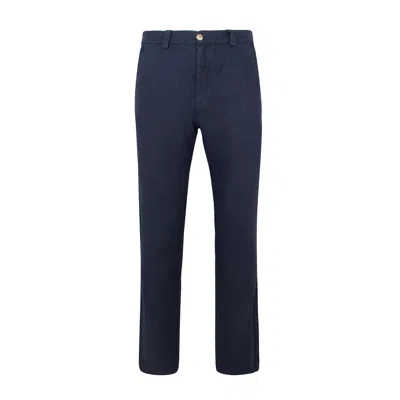 Haris Cotton Men's Linen Pants With Back Cargo Pockets_blue Marine
