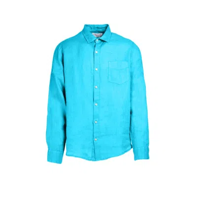 Haris Cotton Men's Long Sleeved Front Pocket Linen Shirt- Zante Blue