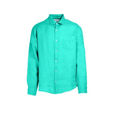 Haris Cotton Men's Long Sleeved Front Pocket Linen Shirt - Island Green