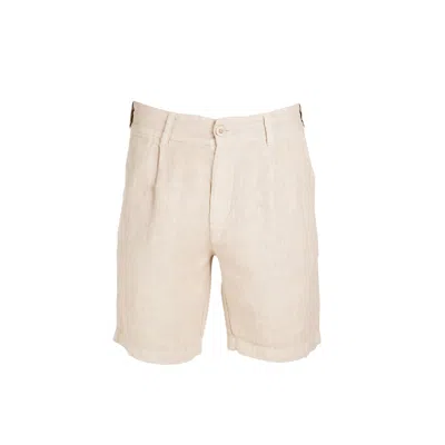 Haris Cotton Men's Neutrals Linen Bermuda Shorts-beach Sand In Brown
