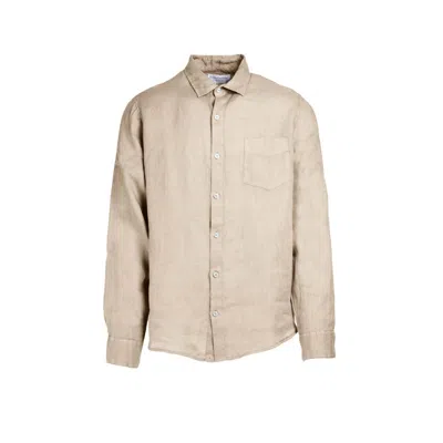 Haris Cotton Men's Neutrals Long Sleeved Front Pocket Linen Shirt - Beach Sand