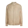 Haris Cotton Men's Neutrals Slim Fit Mandrin Neck Linen Freddo Dye Shirt_ Sand Freddo In Orange