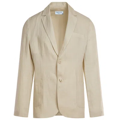 Haris Cotton Men's Neutrals Solid Lapel Neck Linen Blazer-beige