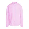 Haris Cotton Men's Pink / Purple Slim Fit Mandarin Neck Linen Melange Shirt - Pink Melange In Pink/purple
