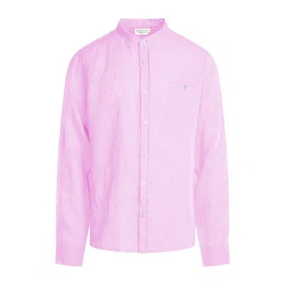 Haris Cotton Men's Pink / Purple Slim Fit Mandarin Neck Linen Melange Shirt - Pink Melange In Pink/purple