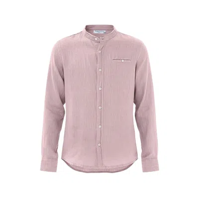 Haris Cotton Men's Pink Slim Fit Mandrin Neck Linen Shirt Powder