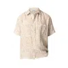 Haris Cotton Men's Printed Short Sleeved Front Pocket Linen Shirt  Lilac Starflower In Purple