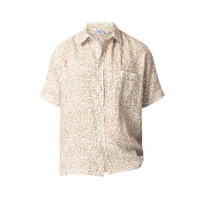 Haris Cotton Men's Printed Short Sleeved Front Pocket Linen Shirt  Lilac Starflower In Purple