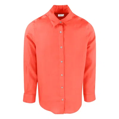 Haris Cotton Men's Red Linen Basic Long-sleeved Shirt-coral Reef